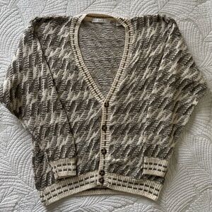 Vintage Men’s Houndstooth Cardigan Grandpa Sweater- Size L